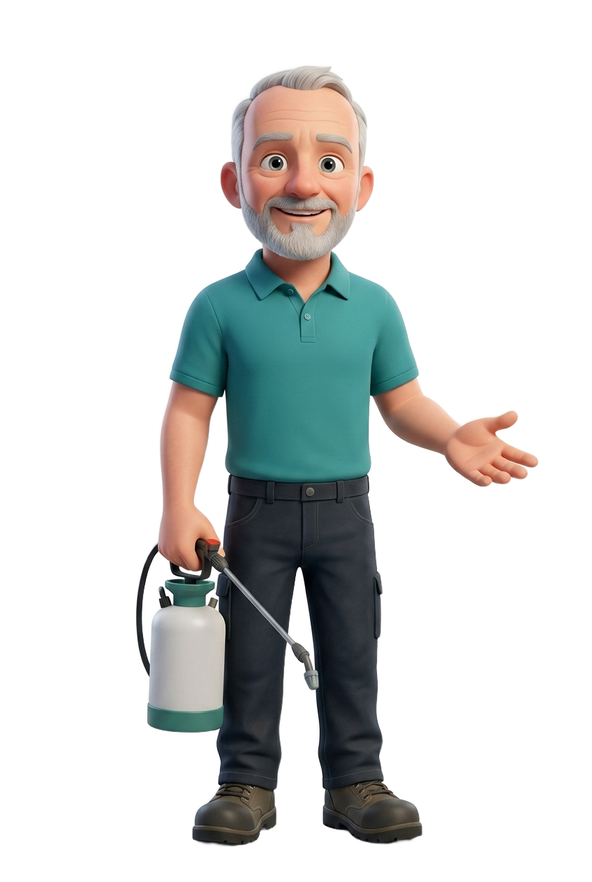 Friendly cartoon UK pest controller